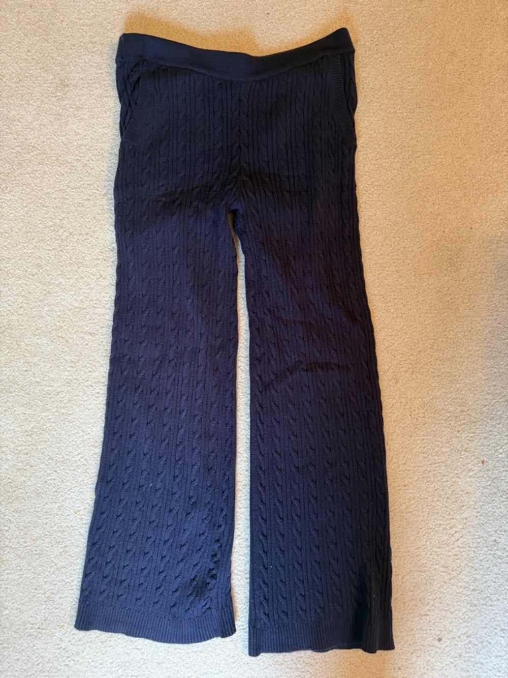 Women’s Free Assembly Cable Knit Sweater Wide-Leg Lounge Pants - Navy size L NWT